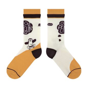 Yellow Penguin Print Mid Calf Length Socks, 2 of 3