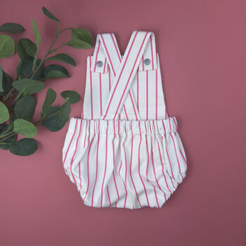 Pink And White Stripe Girl's Summer Bubble Romper, 5 of 7