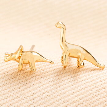 Set Of Four Sculpted Dinosaur Stud Earrings In Gold Plating, 3 of 6