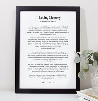 Personalised Black And White Poem Print, 9 of 9