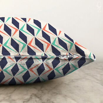Cushion Cover With Geometric Navy, Orange And Mint, 3 of 4