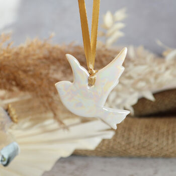 Mini Dove Hanging Decoration With A Subtle Pearl Finish, 7 of 8