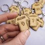 Personalised Football Shirt Keyring With Engraved Names And Numbers — Perfect For Kids' Party Favours, Team Gifts Or Stocking Fillers, thumbnail 1 of 7