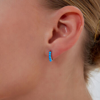 Beaded Blue Opal Huggie Hoop Earrings, 2 of 4