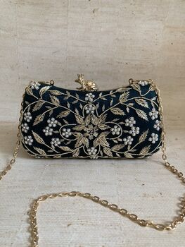 Handcrafted Emerald Green Silk Clutch Bag, 9 of 10