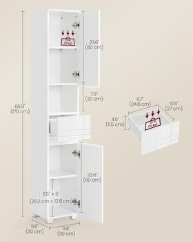 Tall Bathroom Cabinet Narrow Cupboard Storage Unit, 9 of 10