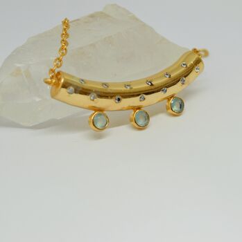Aqua Blue Chalcedony Gold Pendant Necklace, 4 of 5