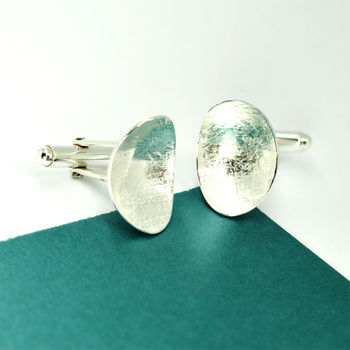 Textured And Domed Oval Silver Cufflinks, 6 of 9