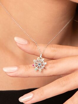Spinning Nine Gemstones Dharma Wheel Necklace, 2 of 12