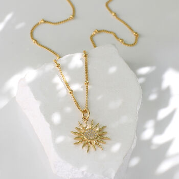 Personalised Sterling Silver Or 18ct Gold Plated Cz Sun Pendant Necklace, 2 of 6