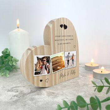 Personalised Couples Photo Wooden Freestanding Heart, 2 of 7