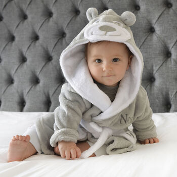 Personalised Soft Baby Grey Teddy Dressing Gown, 3 of 6