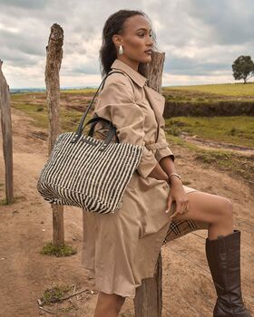 Black And Natural Pinstripe Sisal Shopper, 2 of 5