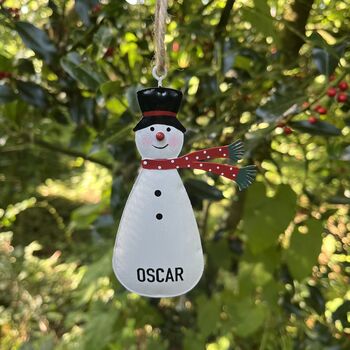 Personalised Metal Snowman Christmas Hanging Decoration, 2 of 3