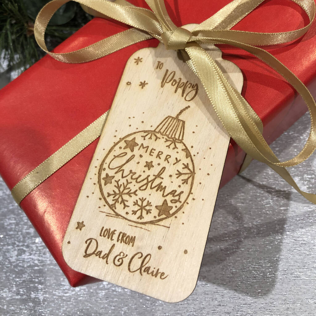 Personalised Christmas Bauble Wooden Gift Tag Pack, 1 of 2