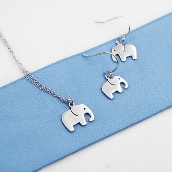 Sterling Silver Elephant Necklace And Dangle Earrings, 5 of 12