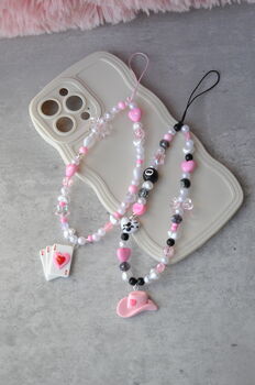 Pink Cowboy Themed Personalised Beaded Phone Charm, 5 of 5