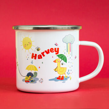 Personalised Children's Rainy Day Ducks Enamel Mug, 2 of 7