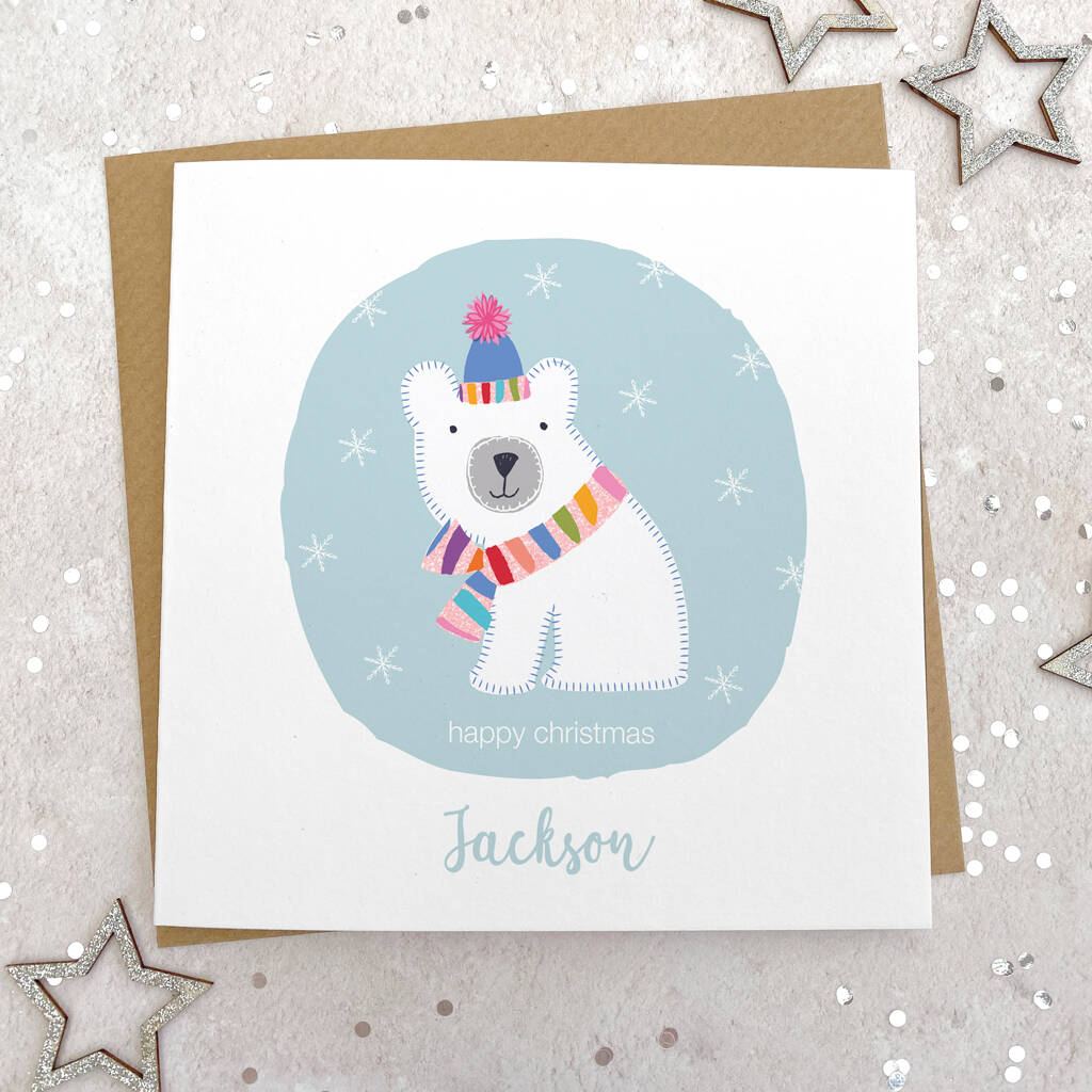 Personalised Sparkly Polar Bear Christmas Card, 1 of 2