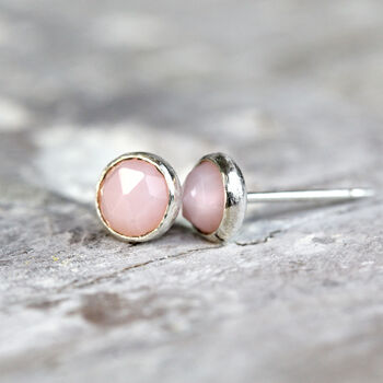 Pink Opal Stud Earrings Silver Or Gold, 7 of 11