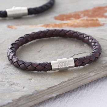 Men's Personalised Clasp Plaited Leather Bracelet, 3 of 12