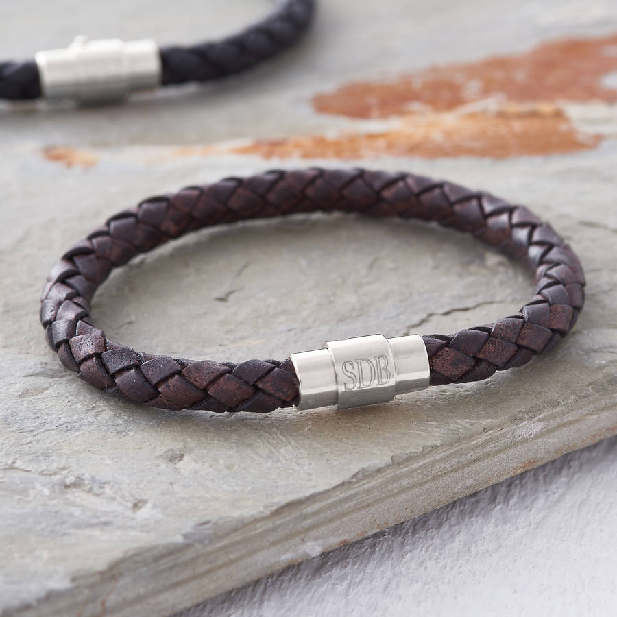 men's personalised clasp plaited leather bracelet by hurleyburley man ...