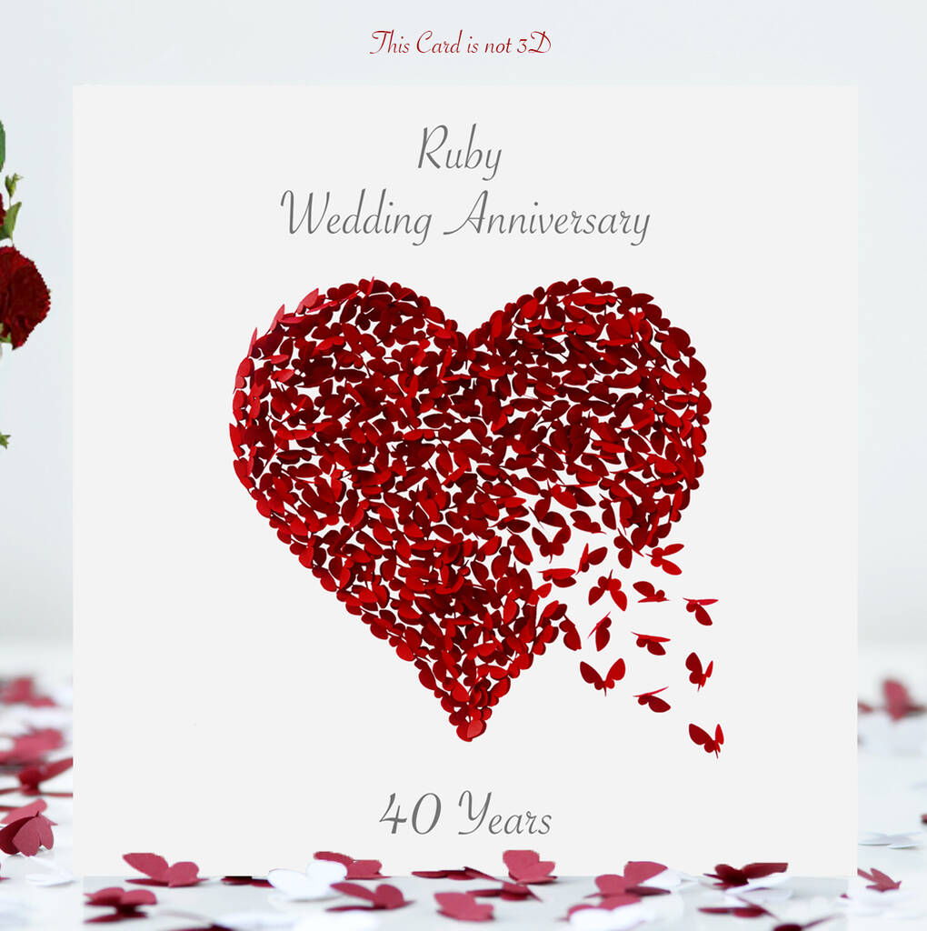 Butterfly Ruby Wedding Anniversary Card, 40 Years By Inkywool Butterfly Art  