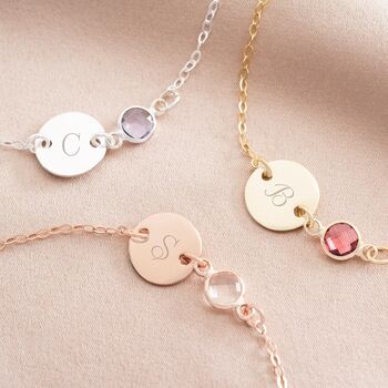 Personalised Initial Disc And Birthstone Bracelet, 2 of 12