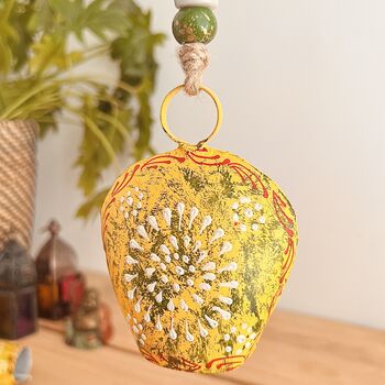 Mustard Yellow Traditional Indian Hand Painted Cow Bell, 2 of 9