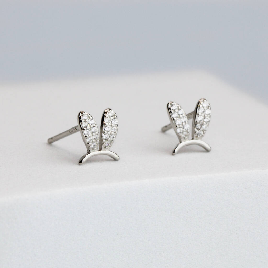Sterling Silver Crystal Bunny Ears Earrings, 1 of 4