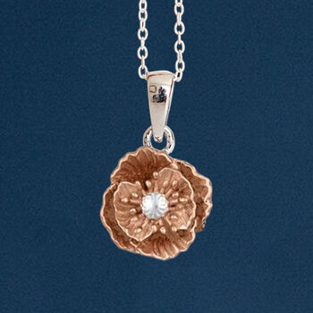 Personalised Rose Gold Plated Sterling Silver August Poppy Birth Flower Necklace, 2 of 12