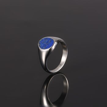 Mens Ring Lapis Lazuli Oval Steel Signet Ring, 4 of 11