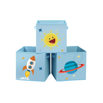 Set Of Three Blue Fabric Cube Toy Storage Boxes Bins, 2 of 6