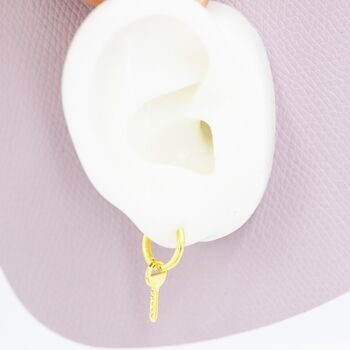 Dangling Key Hoop Earrings In Sterling Silver, 8 of 11