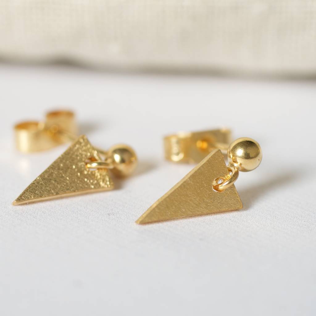 Handmade Silver And 9ct Gold Triangular Earrings By Jemima Lumley