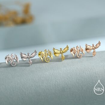 Mismatched Phoenix And Dragon Internally Threaded Flat Back Earrings In Sterling Silver, 6 of 12