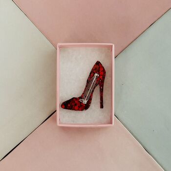 Red High Heel Glitter Resin Brooch / Gift For Shoe Lovers / Fashionistas Brooch, 6 of 6