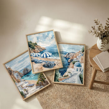 Set Of Three Santorini, Greece Watercolour Art Prints, 8 of 9