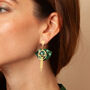 Clip On Art Deco Circle Green Statement Fan Earrings, thumbnail 2 of 4