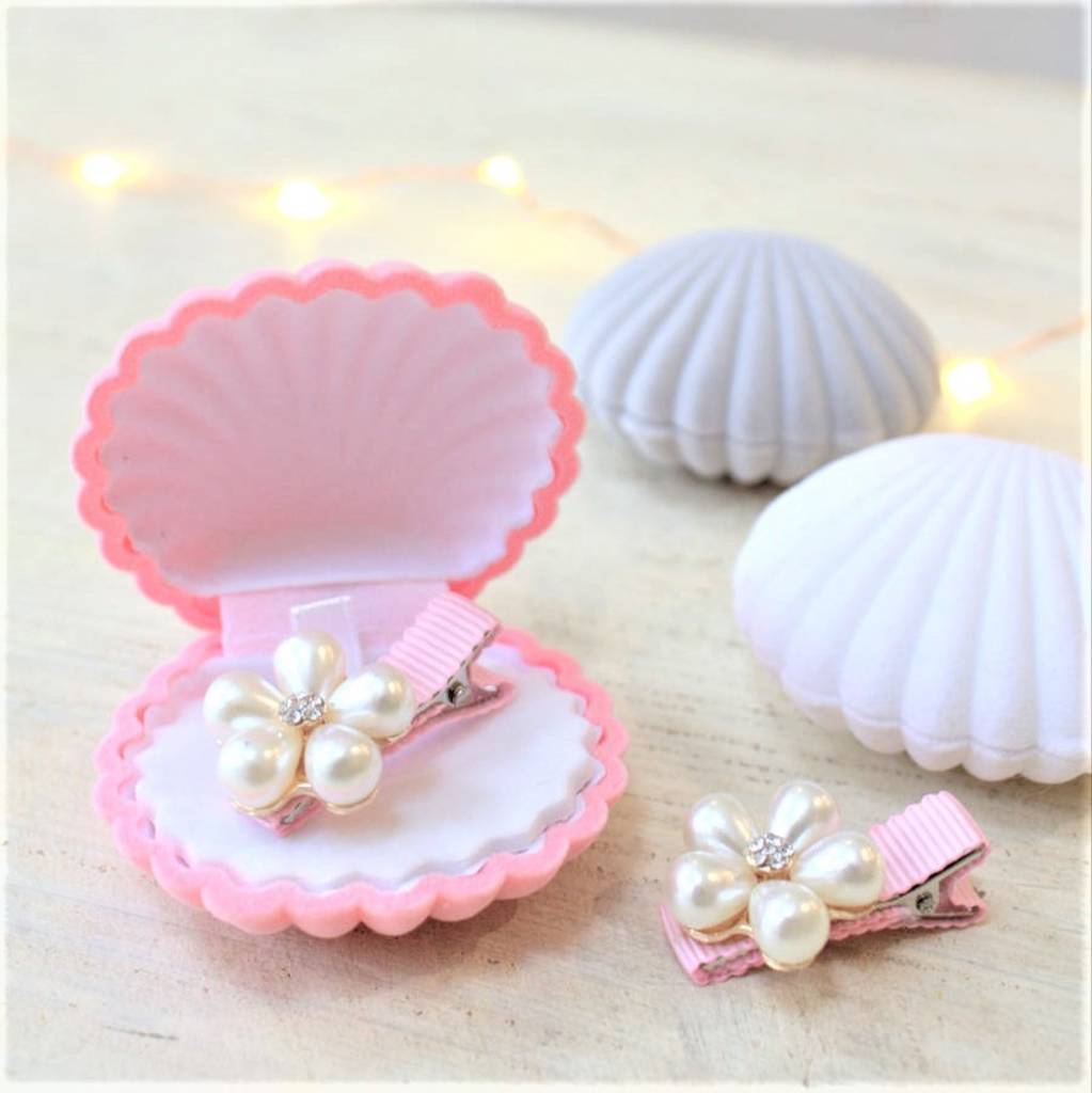 Mini Pink Pearl Hairclip In Shell Box Gift Set, 1 of 4