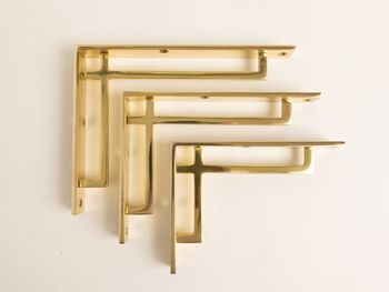Polished Brass Art Deco Solid Brass Brackets, 3 of 8