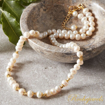 White Pearl And Gold Silver Bead Short Layering Necklace, 9 of 9