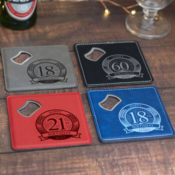 Happy Birthday Pu Leather Coaster With Bottle Opener, 2 of 2