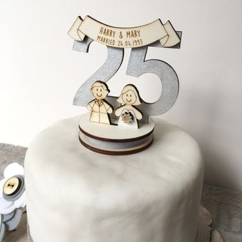 Personalised 25th Wedding Anniversary Cake Topper, 3 of 4