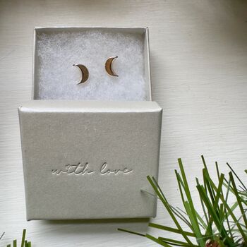 Moon Stud Earrings In Sterling Silver, 6 of 6