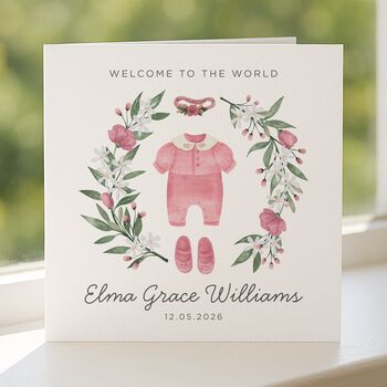 New Baby Girl Congratulations Card Personalised, 4 of 8