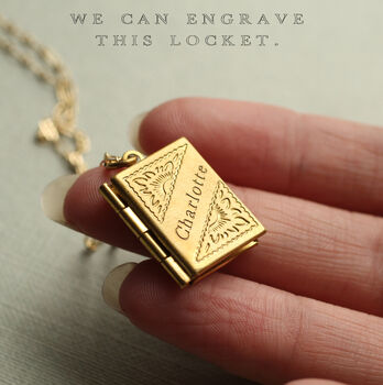 Gold Brass Banner Book Locket Necklace, 6 of 10