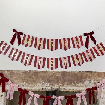 Merry Christmas Banner Velvet Bow Christmas Bunting 2m, 5 of 5