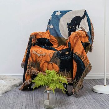 Halloween Black Cat And Pumpkin Blanket, 8 of 8
