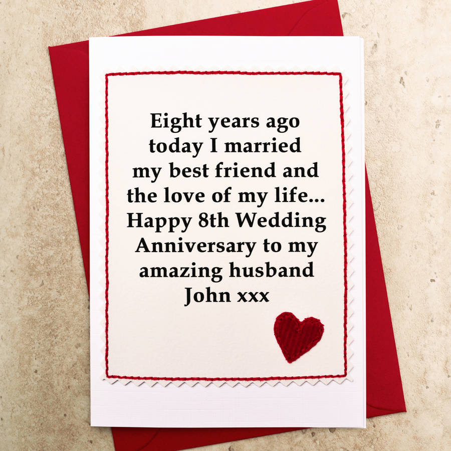 personalised 8th wedding  anniversary  card by jenny arnott 